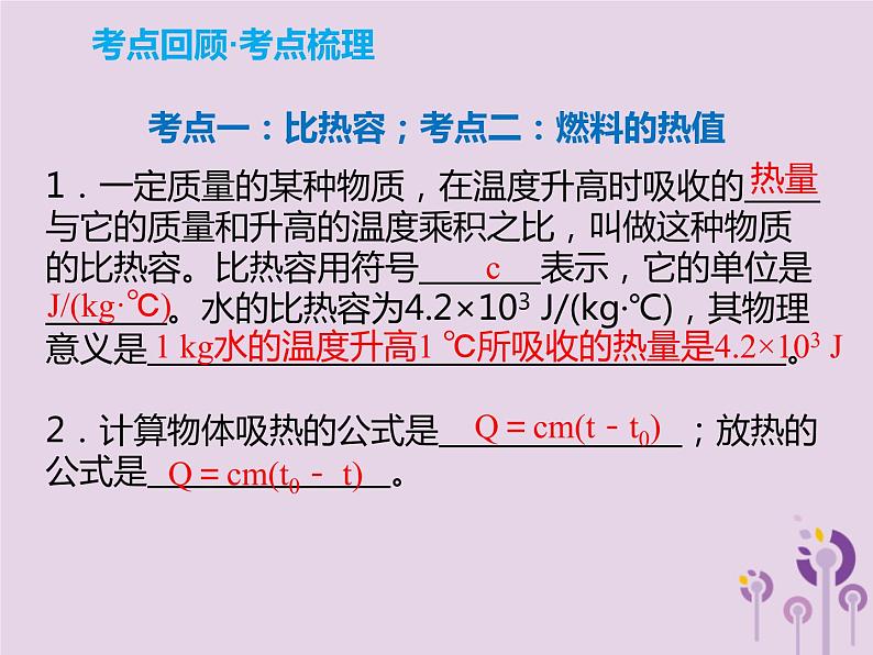 初中物理中考复习 中考物理解读总复习第一轮第三部分能量第14章比热容热值课件02