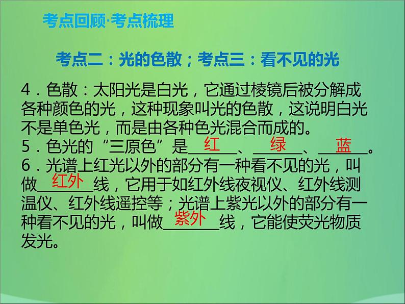 初中物理中考复习 中考物理解读总复习第一轮第一部分声光热第3章光的折射和色散透镜及其应用第1课时课件PPT第3页