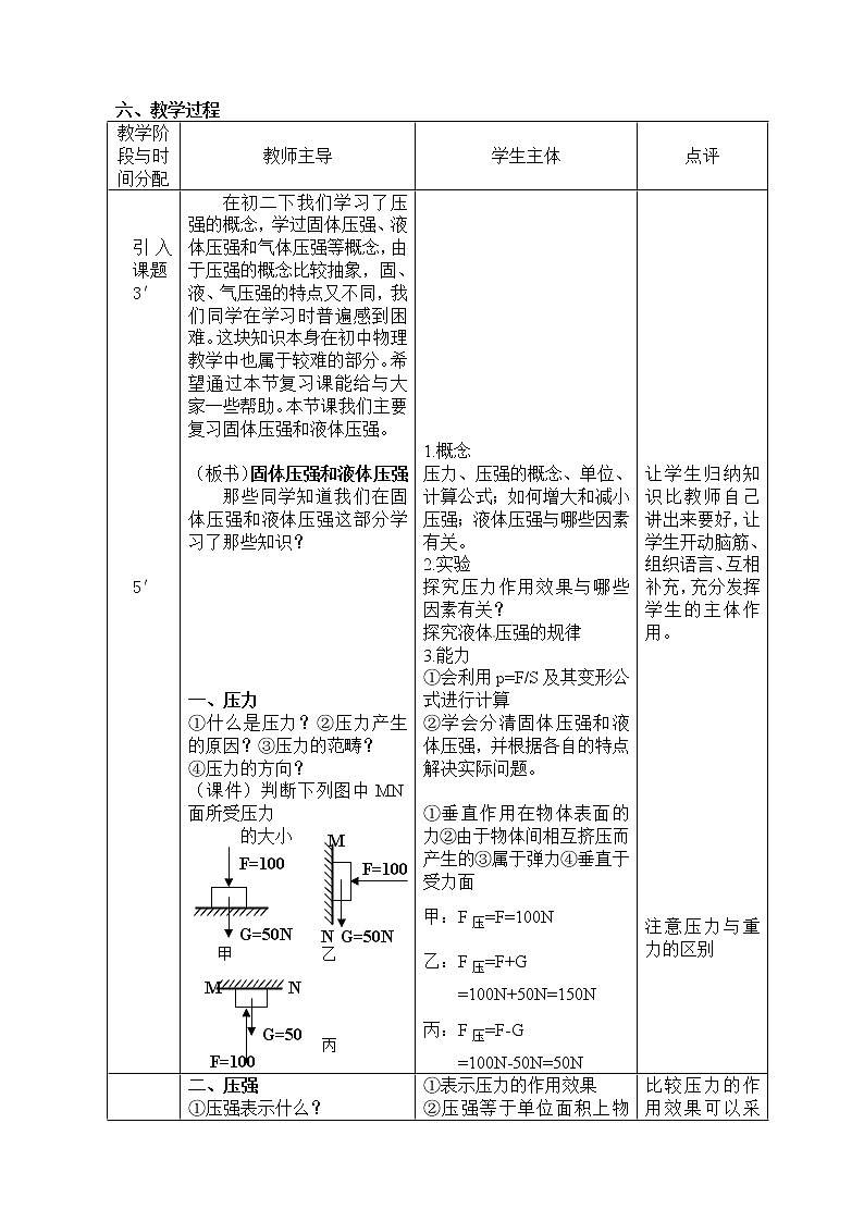 初中物理中考复习 中考物理第一轮复习教案  第九章 固体压强和液体压强02