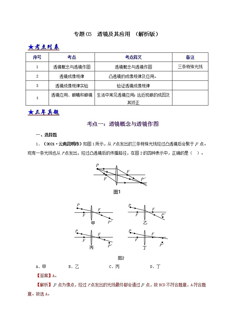 初中物理中考复习 专题03  透镜及其应用（解析版）01
