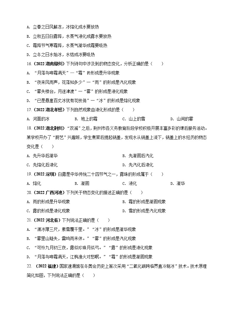 初中物理中考复习 专题03 物态变化问题（原卷版）03