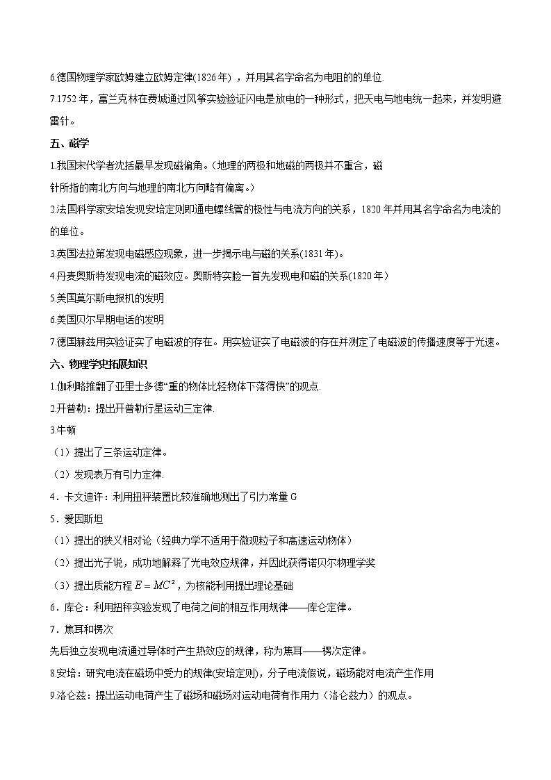 初中物理中考复习 专题06 了解物理学史-【口袋书】2020年中考物理知识手册第2页