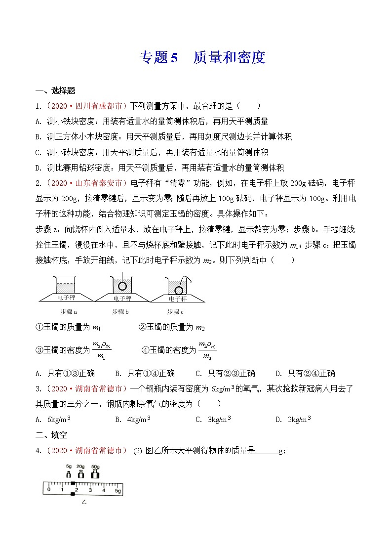 初中物理中考复习 专题6  质量和密度（原卷版）01