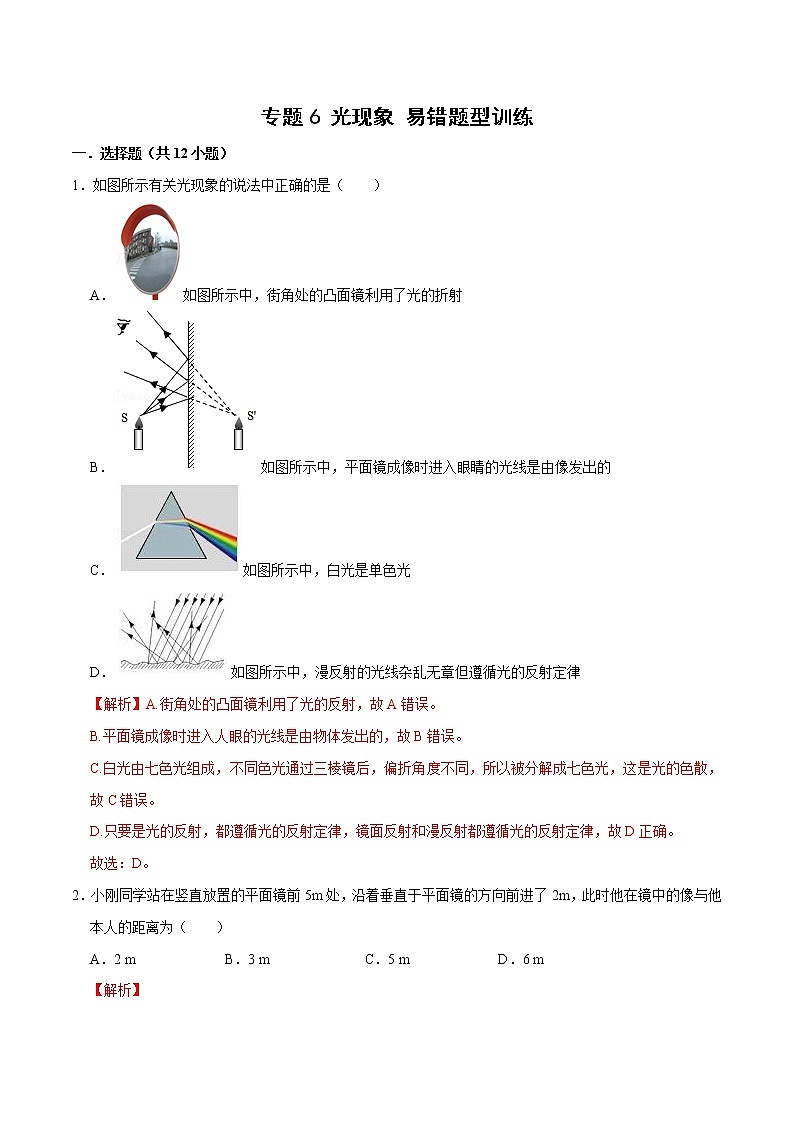 初中物理中考复习 专题6 光现象 易错题型训练（解析版）01