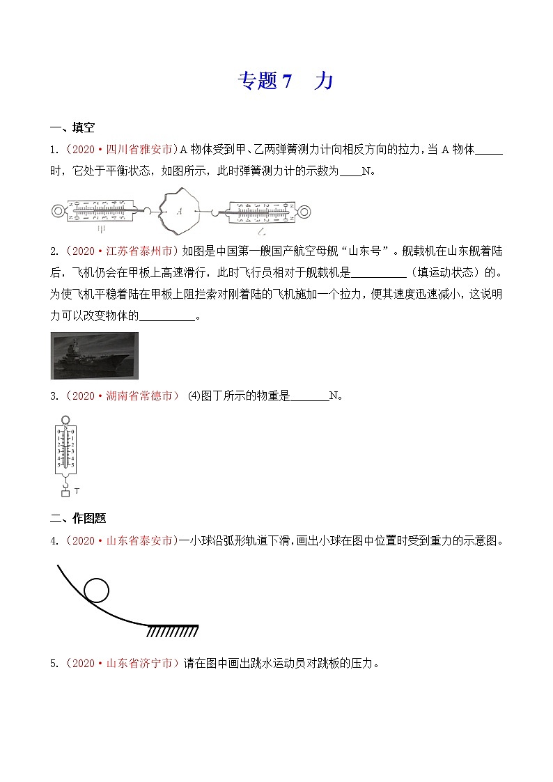 初中物理中考复习 专题7  力（原卷版）第1页
