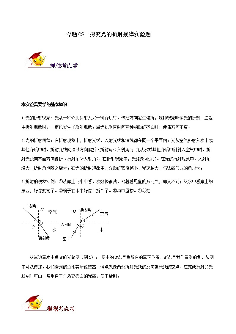 初中物理中考复习 专题08  探究光的折射规律实验题（解析版）01