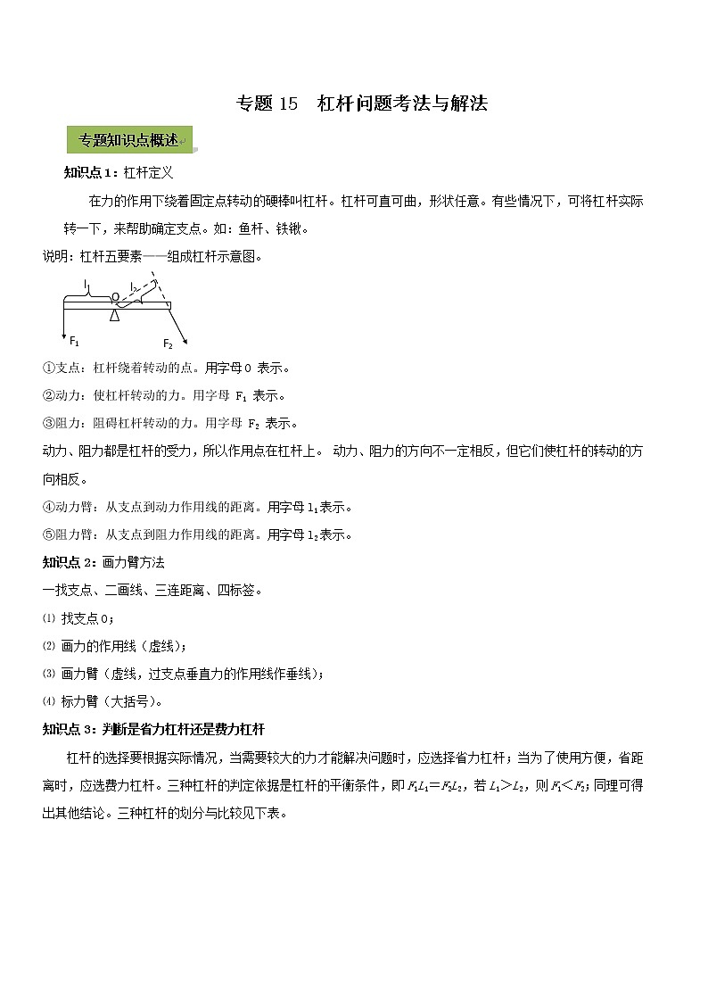 初中物理中考复习 专题15 杠杆中考问题考法与解法（解析版）第1页