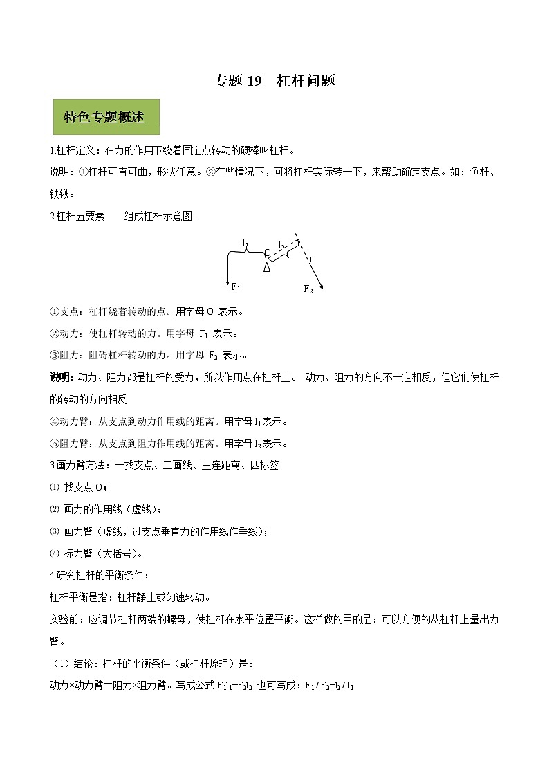 初中物理中考复习 专题19 杠杆问题（解析版）第1页