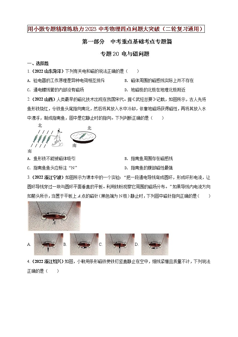 初中物理中考复习 专题20 电与磁问题（原卷版）01