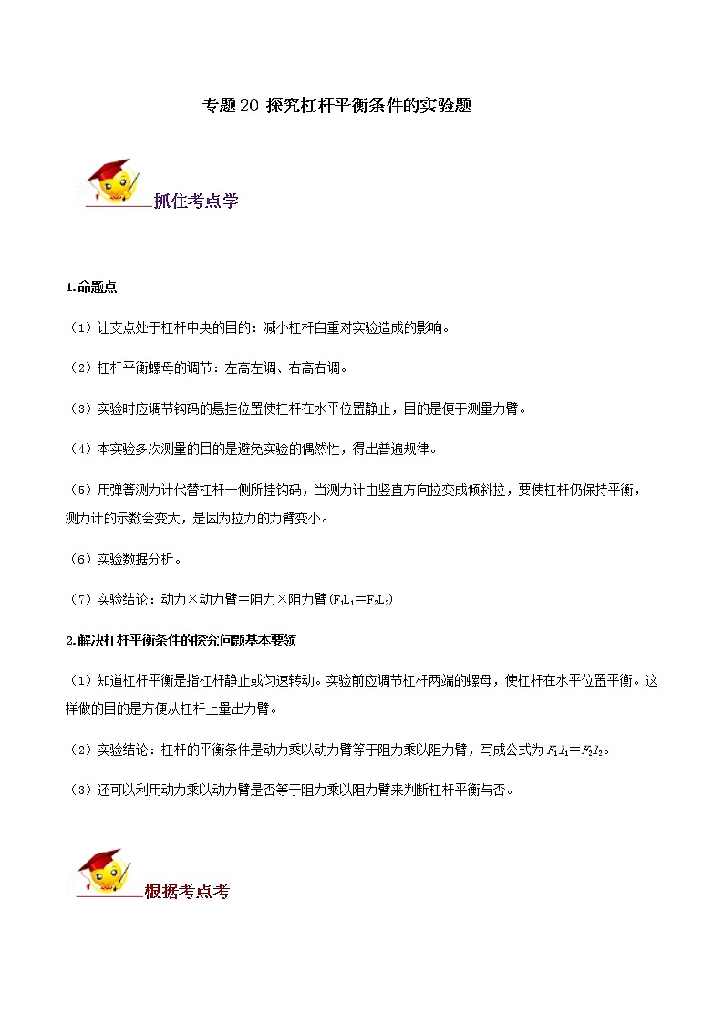 初中物理中考复习 专题20 探究杠杆平衡条件的实验题（解析版）第1页