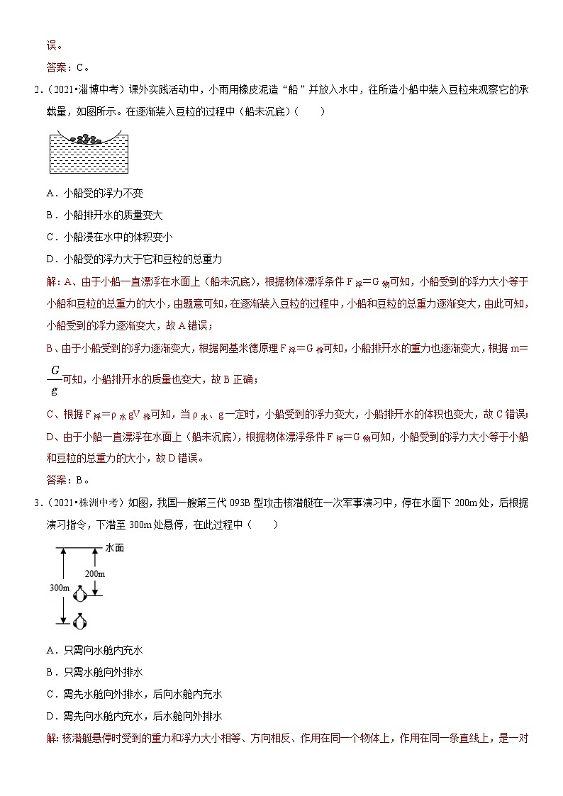 初中物理中考复习 专题20 物体浮沉条件及其应用（解析版）-2022年中考物理二轮专项复习核心考点突破与必刷题型汇编（全国通用）第2页