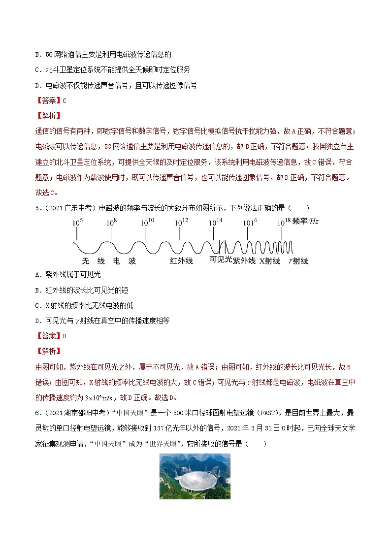 初中物理中考复习 专题21 信息的传递 能源与可持续发展 真题强化训练（解析版）02