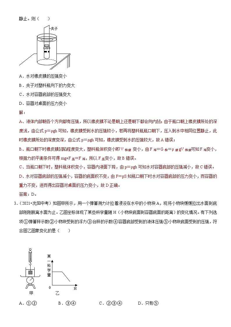 初中物理中考复习 专题21 压强与浮力综合（解析版）-2022年中考物理二轮专项复习核心考点突破与必刷题型汇编（全国通用）第2页