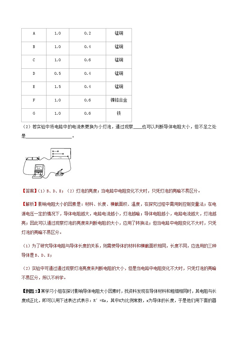 初中物理中考复习 专题26  探究影响电阻大小的因素实验题（解析版）02
