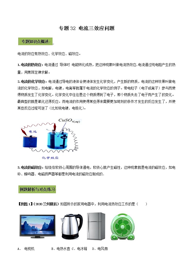 初中物理中考复习 专题32 电流三效应中考问题（原卷版）第1页