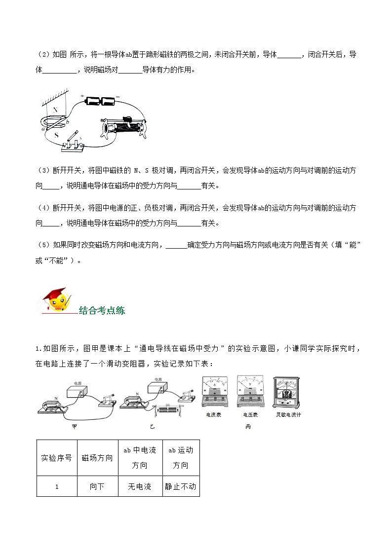 初中物理中考复习 专题33 探究通电导体受力方向与何有关的实验题（原卷版）第2页
