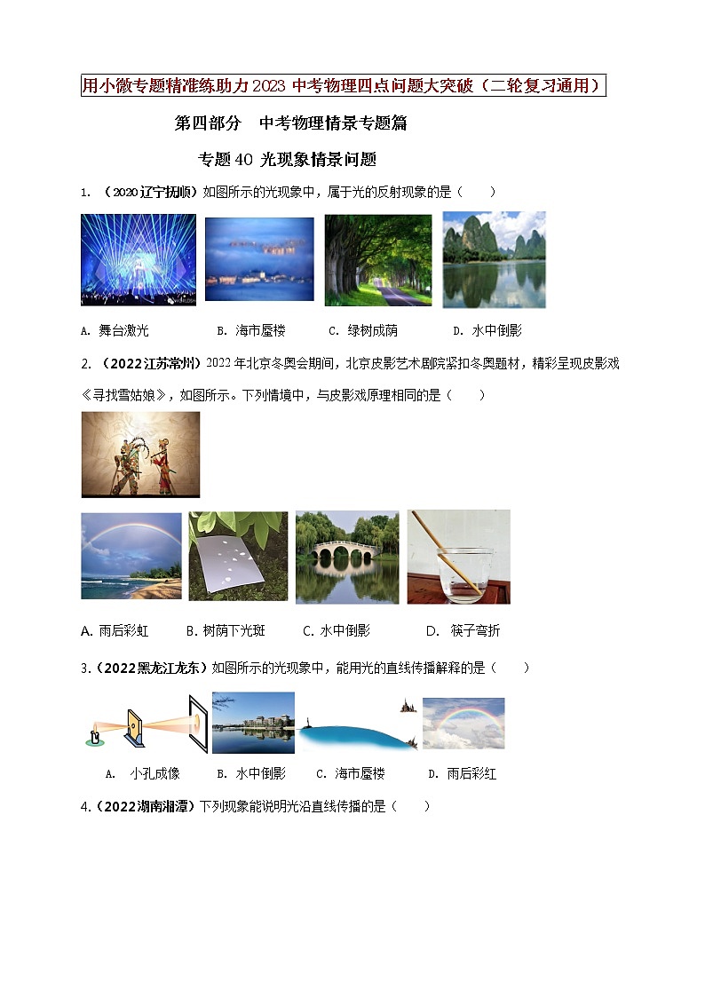 初中物理中考复习 专题40 光现象情景问题（原卷版）01