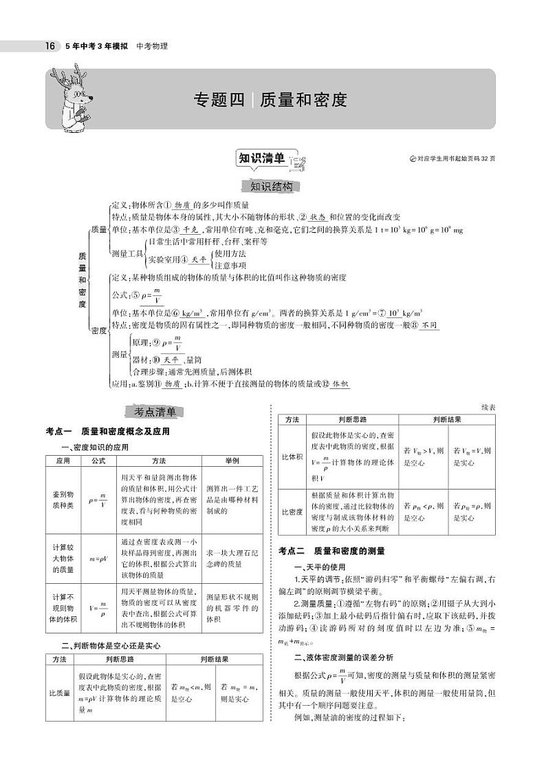 初中物理中考复习 专题四 质量和密度第1页