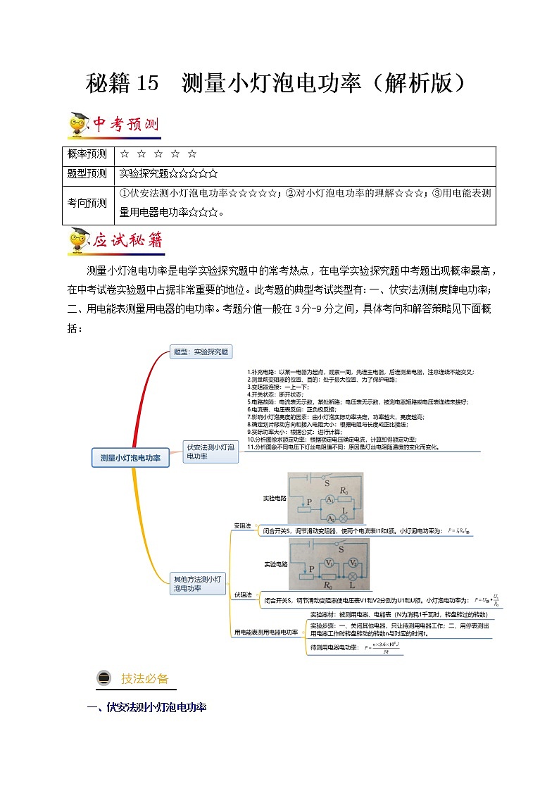 秘籍15  测量小灯泡电功率（解析版）第1页