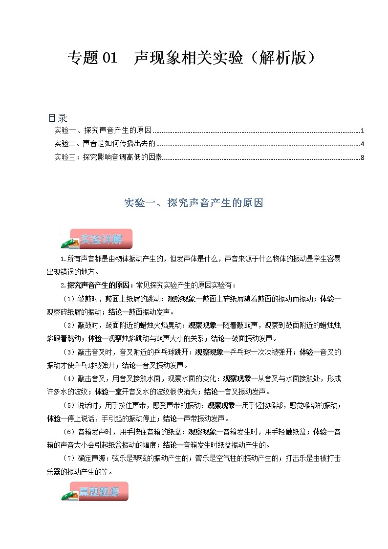 专题01  声现象相关实验-备战 中考物理常考热点实验攻略（全国通用）01