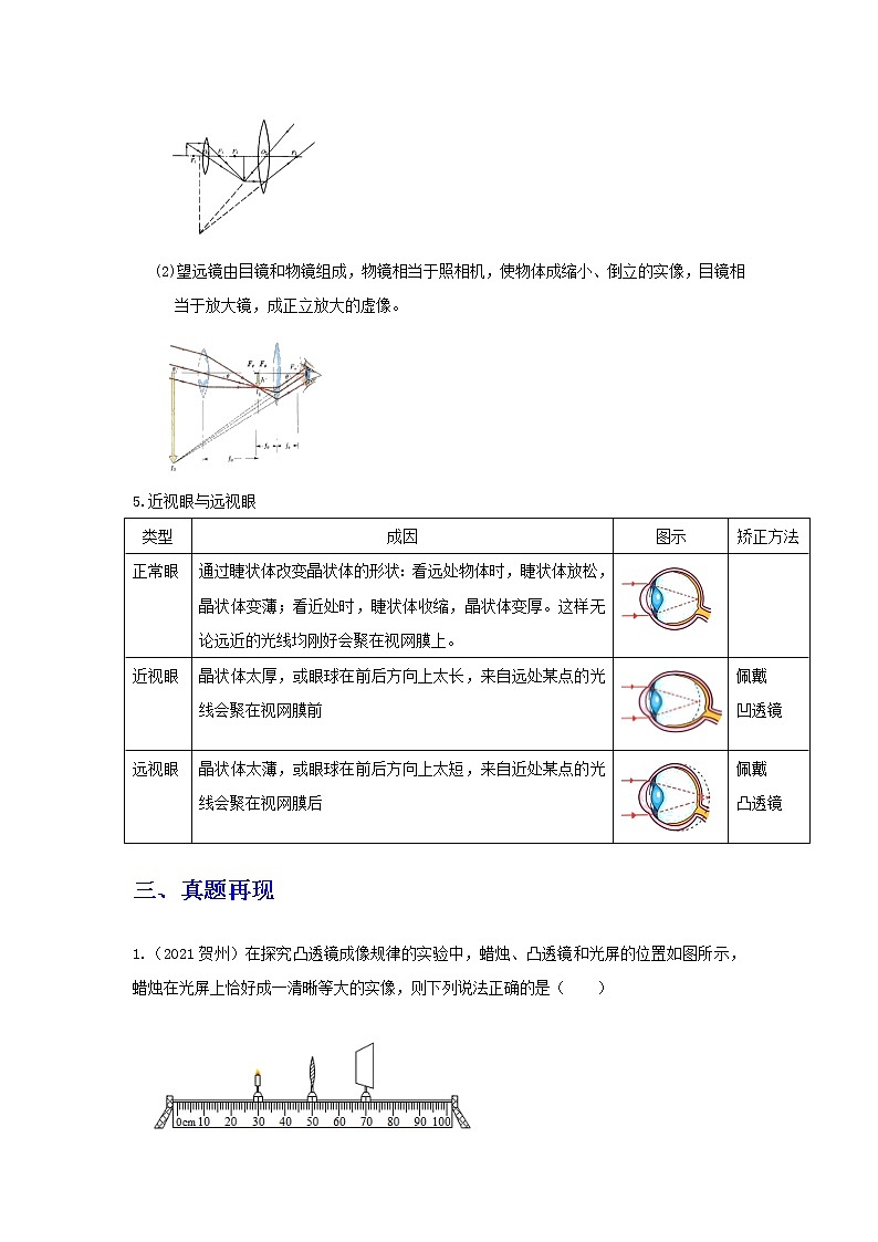 备战2023年物理新中考二轮复习热点透析 核心考点03 透镜及其应用 试卷03