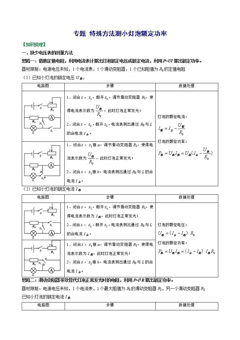 【中考复习】苏科版初三物理 特殊方法测小灯泡额定功率01
