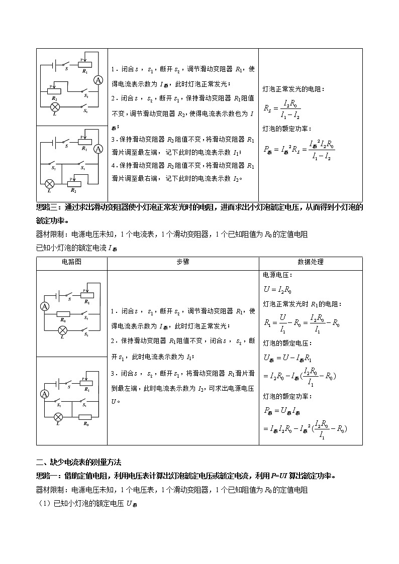 【中考复习】苏科版初三物理 特殊方法测小灯泡额定功率02