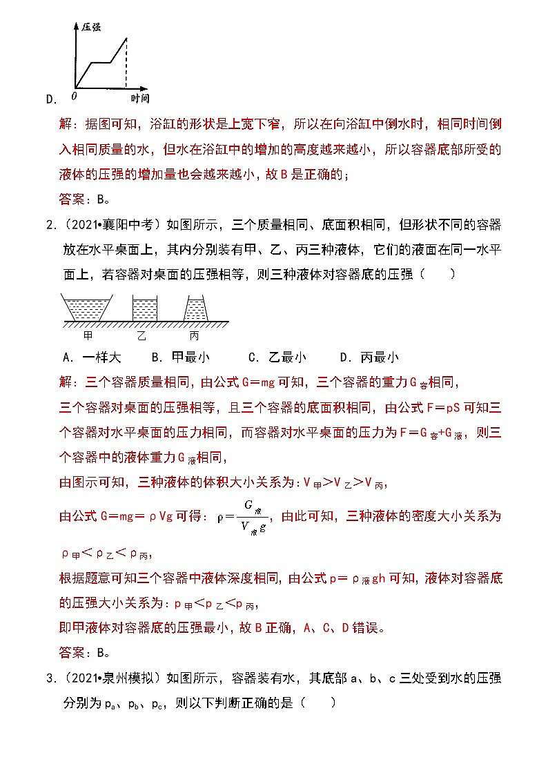 备战2023物理新中考二轮专题导练 专题16 不规则容器的液体压强（原卷版）第2页