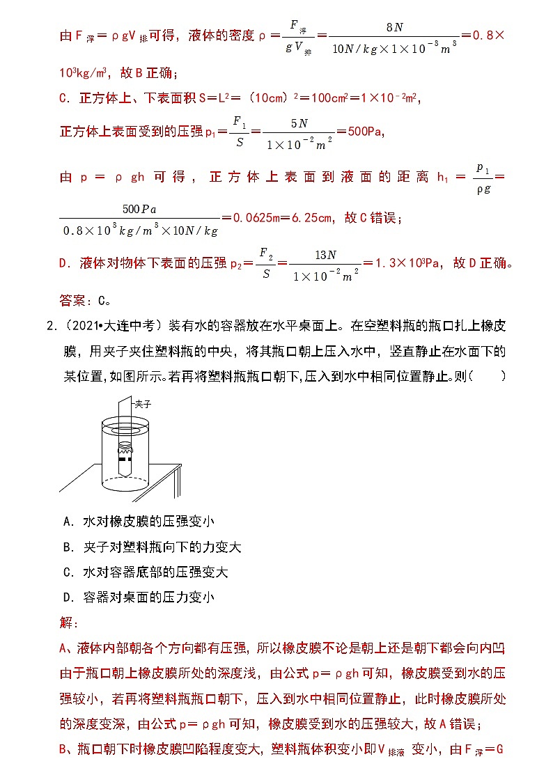 备战2023物理新中考二轮专题导练 专题21 压强与浮力综合（原卷版）第2页