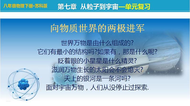 第七章+从粒子到宇宙——单元复习（课件）-苏科版八年级物理下册同步教学精美课件01