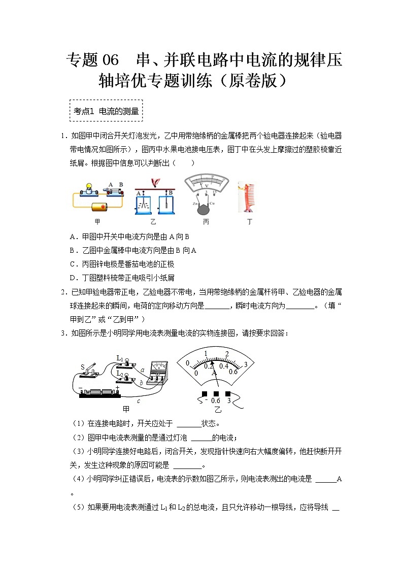 专题06  串、并联电路中电流的规律- 2022-2023 九年级全一册物理《压轴挑战》培优专题训练（人教版）01