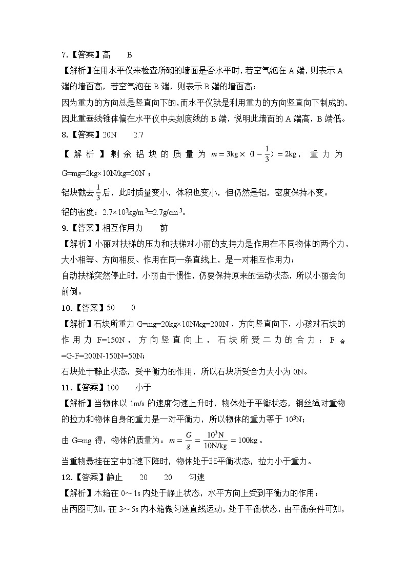  2023 人教版中考物理专题复习——八年级下册填空题专题答案及解析第2页