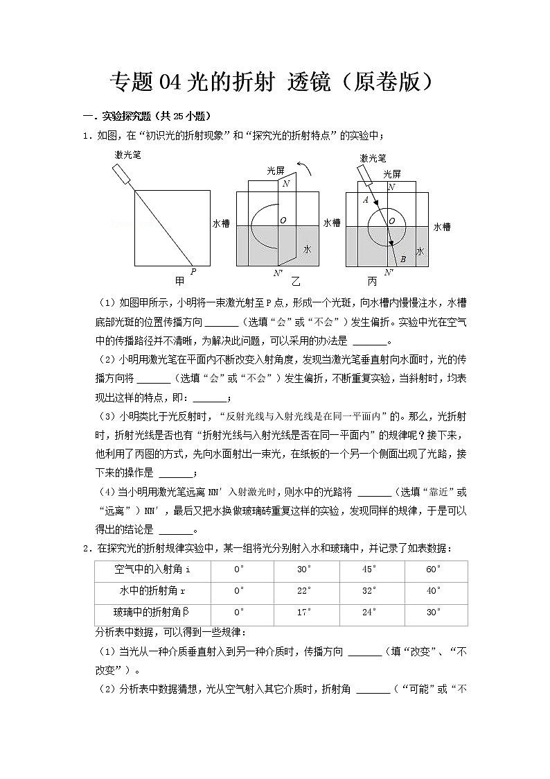专题04 光的折射 透镜（原卷版）第1页
