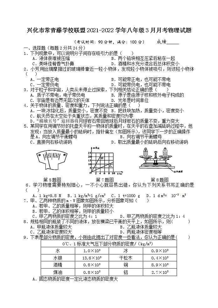 兴化市常青藤学校联盟2021-2022学年八年级3月月考物理试题（含答案）第1页