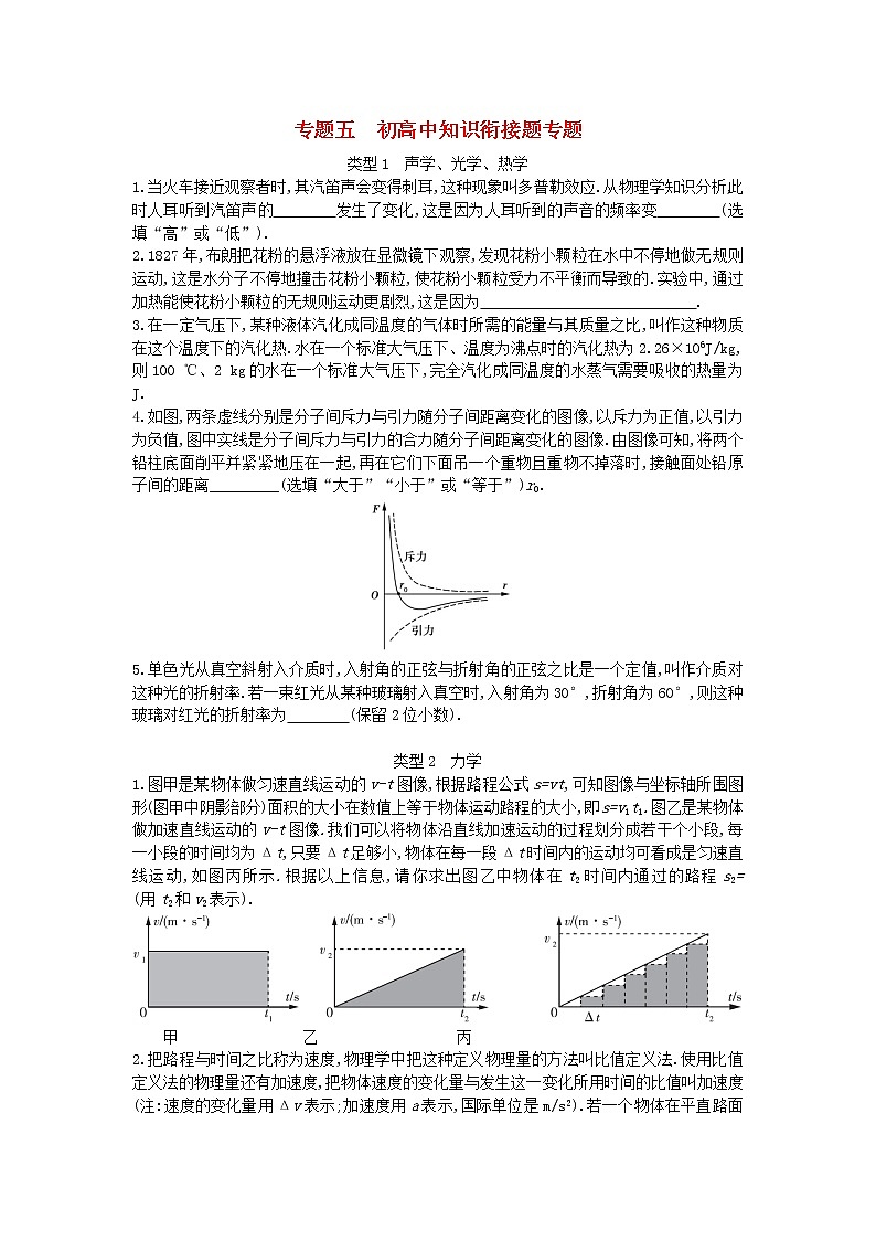 安徽2023省中考物理专题五初高中知识衔接题专题第1页
