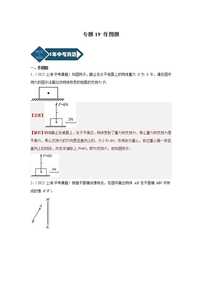 专题19 作图题-5年（2018-2022）中考1年模拟物理分项汇编（上海专用）（解析版）01