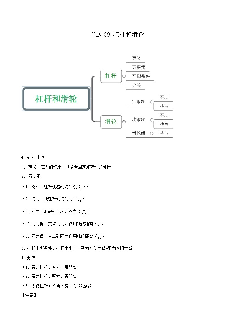 专题09 杠杆和滑轮讲义（解析版）第1页
