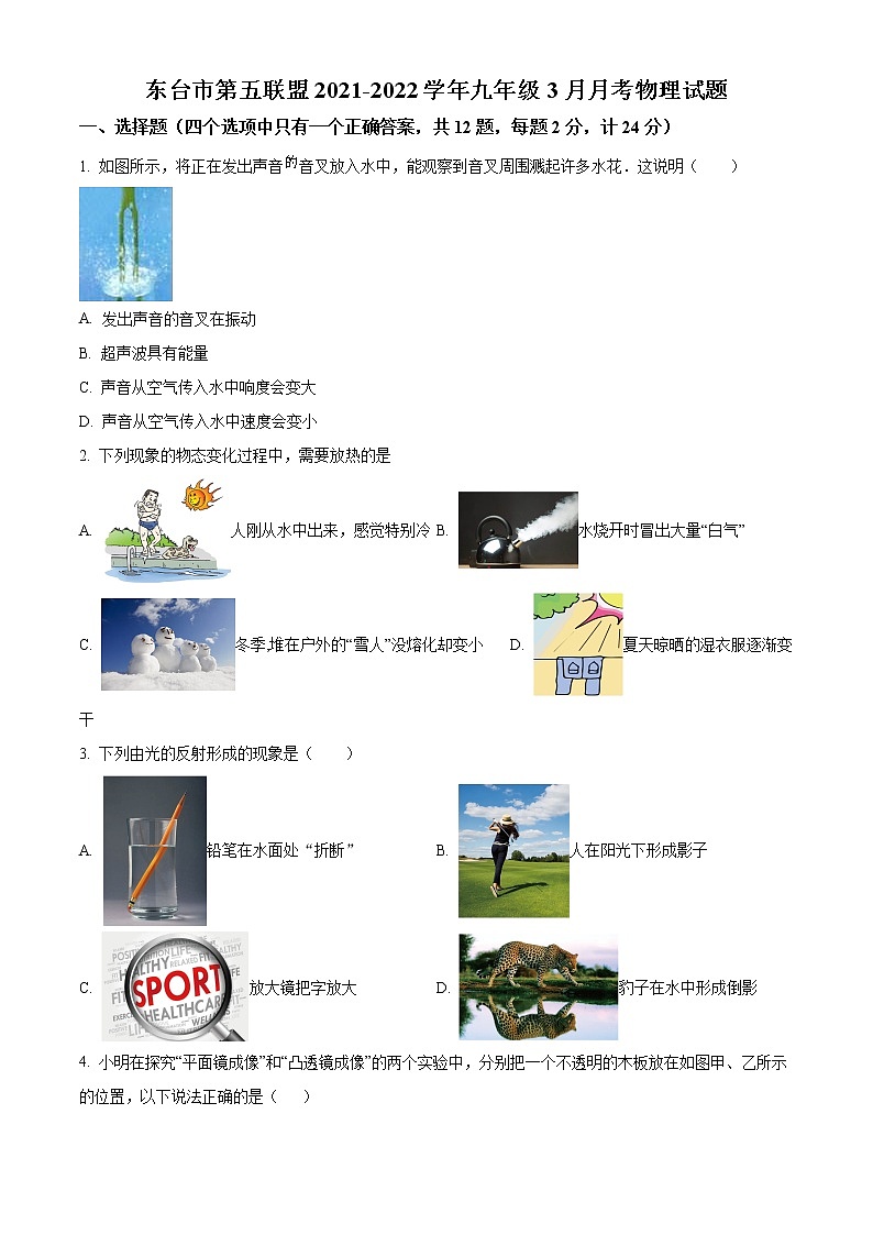 东台市第五联盟2021-2022学年九年级3月月考物理试题（含解析）第1页