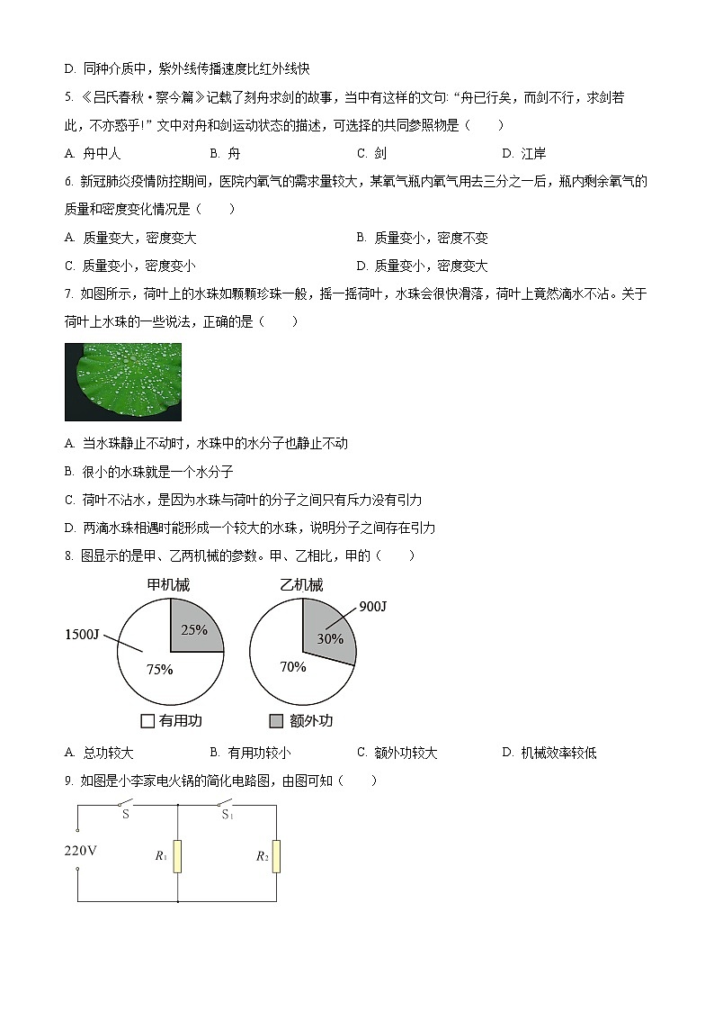 淮安市盱眙县2021-2022学年九年级3月月考物理试题（含解析）第2页