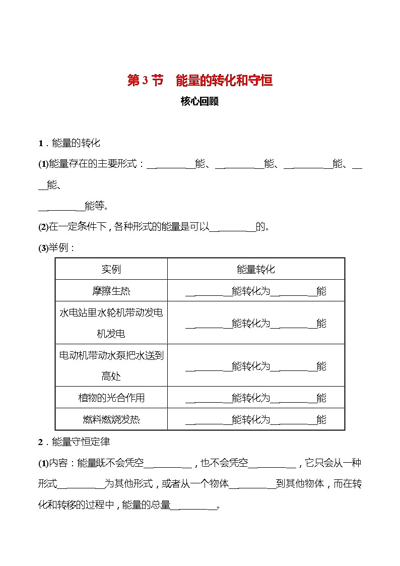 第十四章 第3节 能量的转化和守恒 同步练习 2022-2023 人教版 九年级物理01