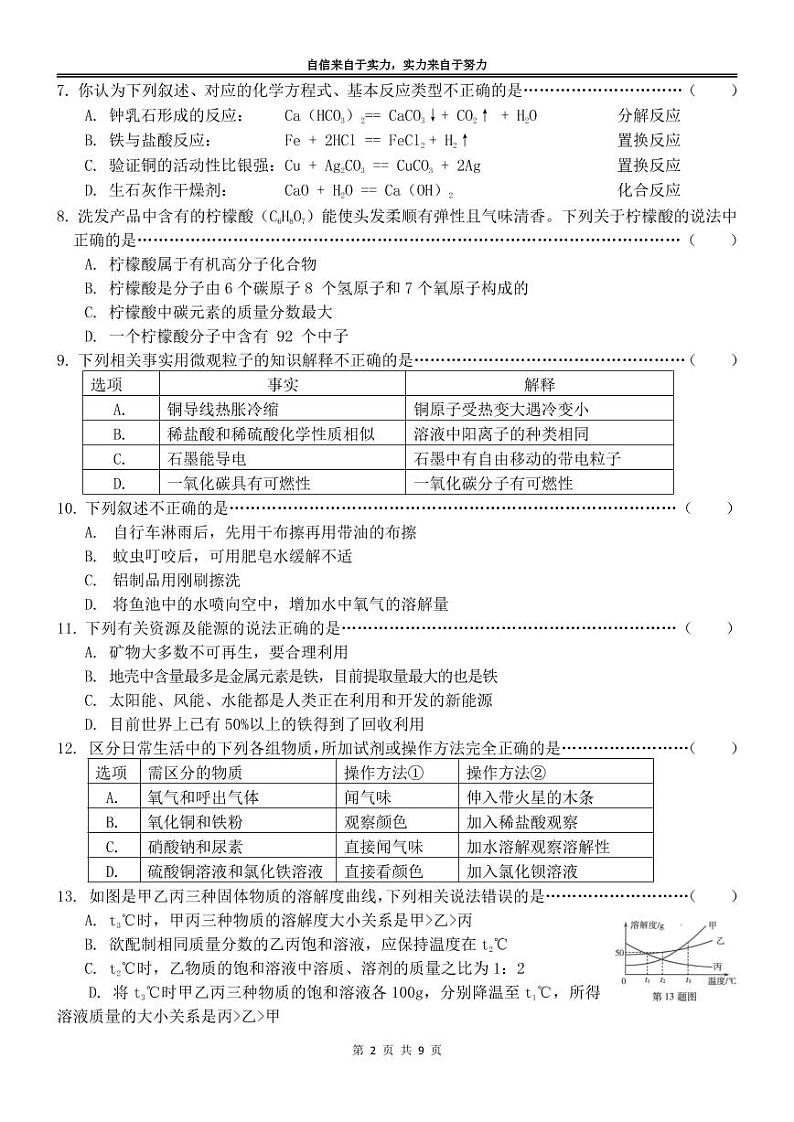 黑龙江省哈尔滨市萧红中学校2022-2023学年九年级下学期开学考试物理试题02