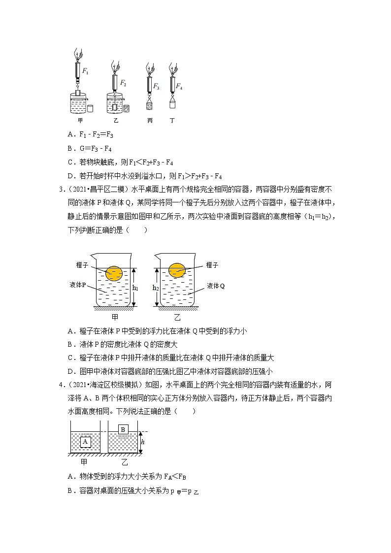 备战2023物理新中考二轮复习重难突破（北京专用）专题08 浮力03