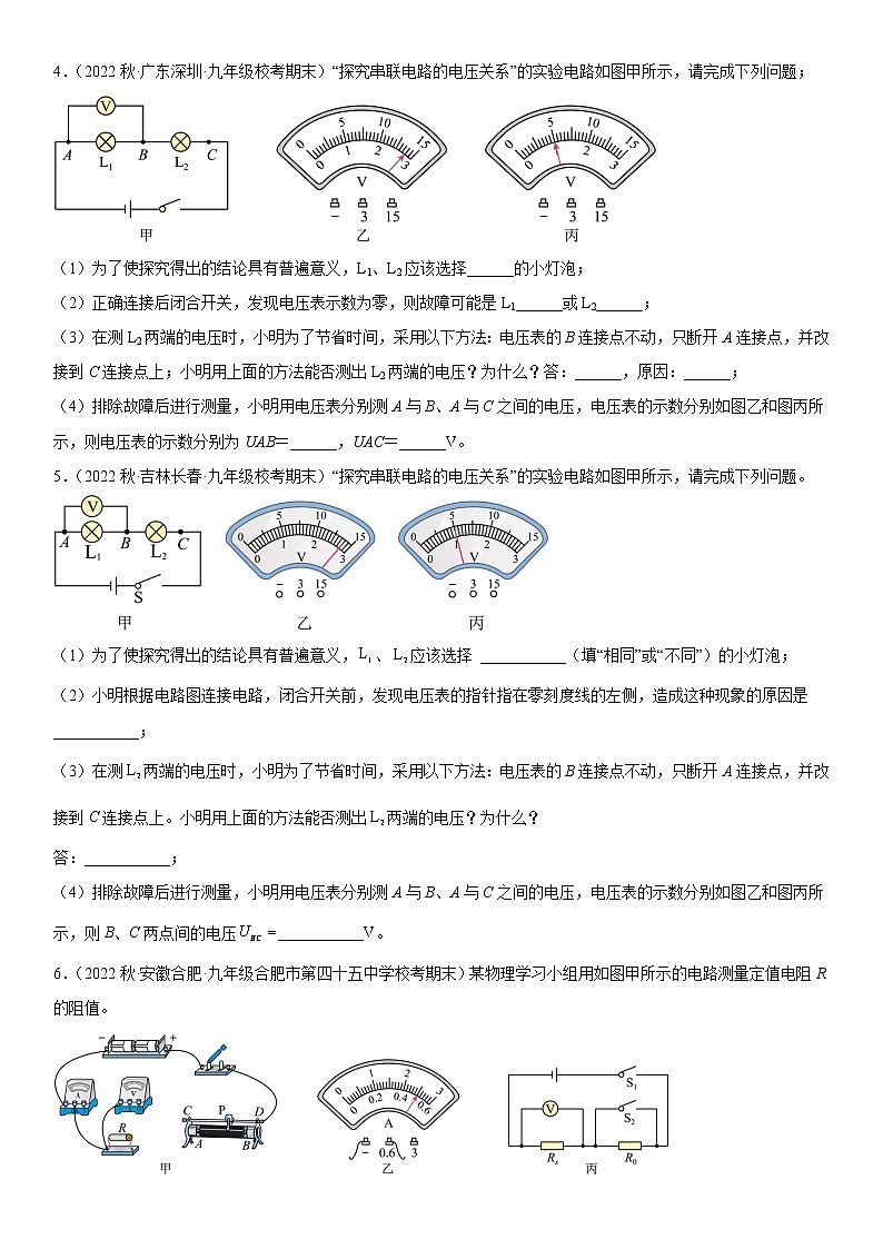 2023年中考物理高频考点专题复习-电压的测量03