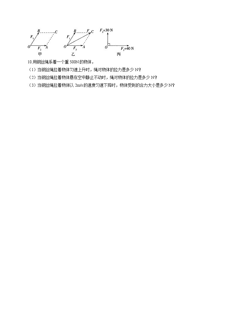 7.2力的合成—2022-2023学年沪科版物理八年级全一册课堂小测02