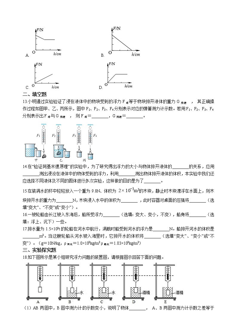 教科版物理八下 10.3 科学探究：浮力的大小 （含答案解析） 试卷03