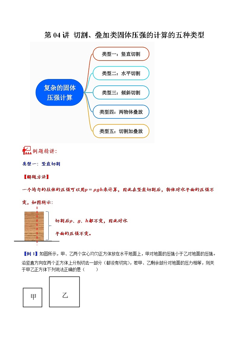 第04讲 切割、叠加类固体压强的计算的五种类型-中考物理重点核心知识点专题讲练（全国通用）（原卷版）第1页