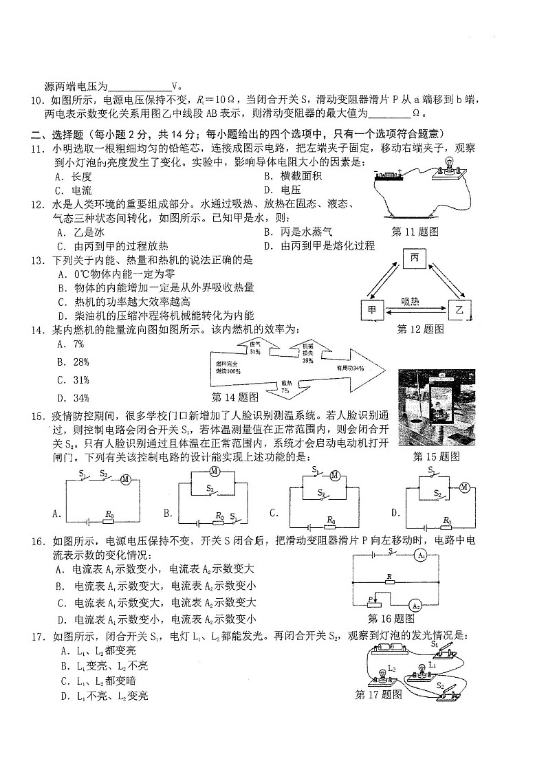 安徽省合肥市庐阳区2022--2023学年九年级上学期期末质量检测物理试卷（无答案）02