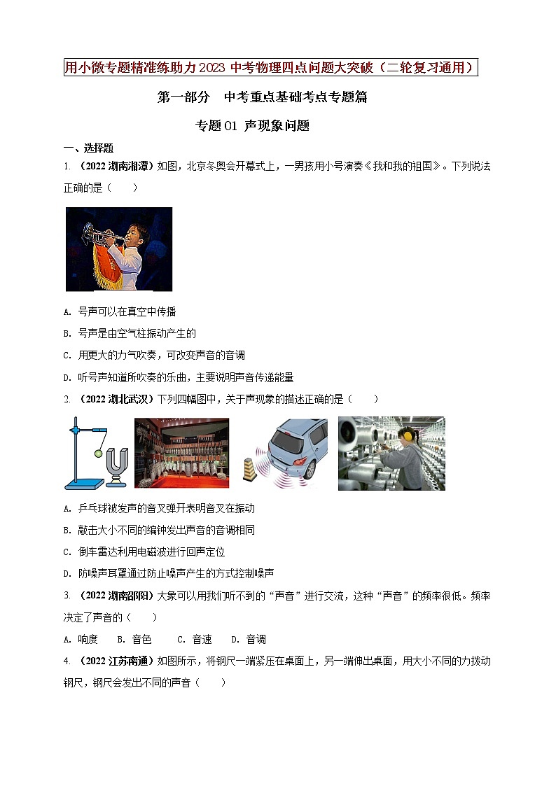 专题01 声现象问题（原卷版）第1页
