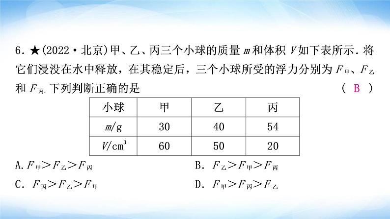 中考物理复习第10讲浮力第2课时物体的浮沉条件及应用作业课件第7页