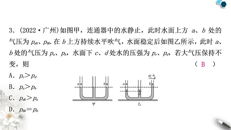 沪科版中考物理总复习第八章压强第3讲空气的“力量”流体压强与流速的关系课件04